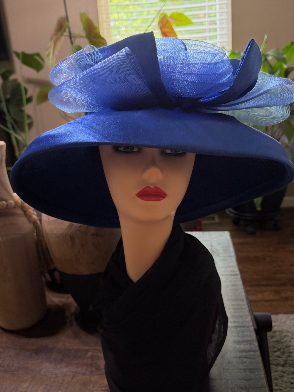 EUC Ellie Fine Hats Royal Blue Wide Brim Church Derby Wedding Hat